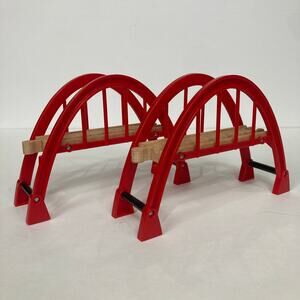 Brio World Wooden Railway Red Arch Bridges Lot of 2